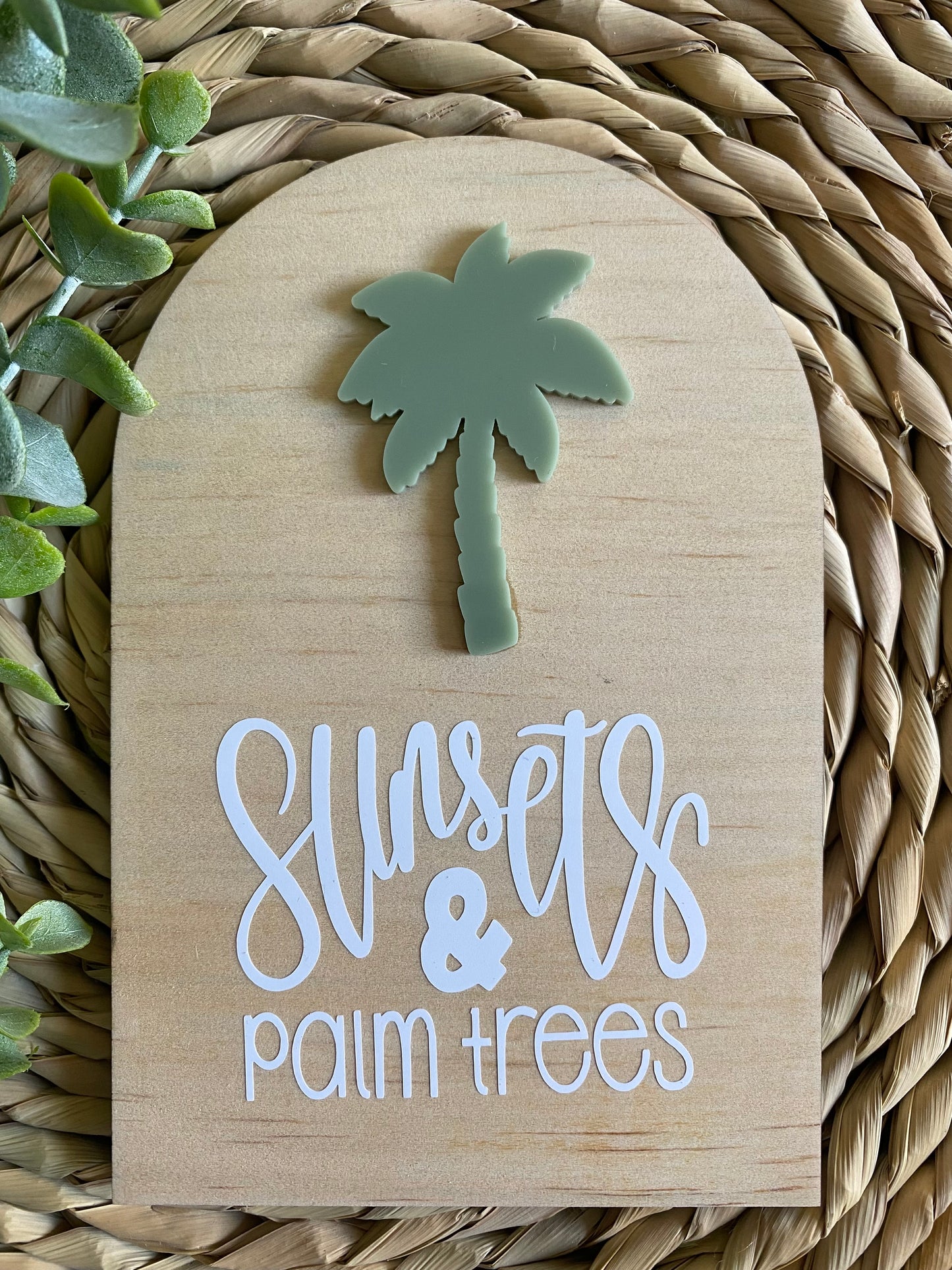 Sunsets & Palm Trees Arch Wall Plaque