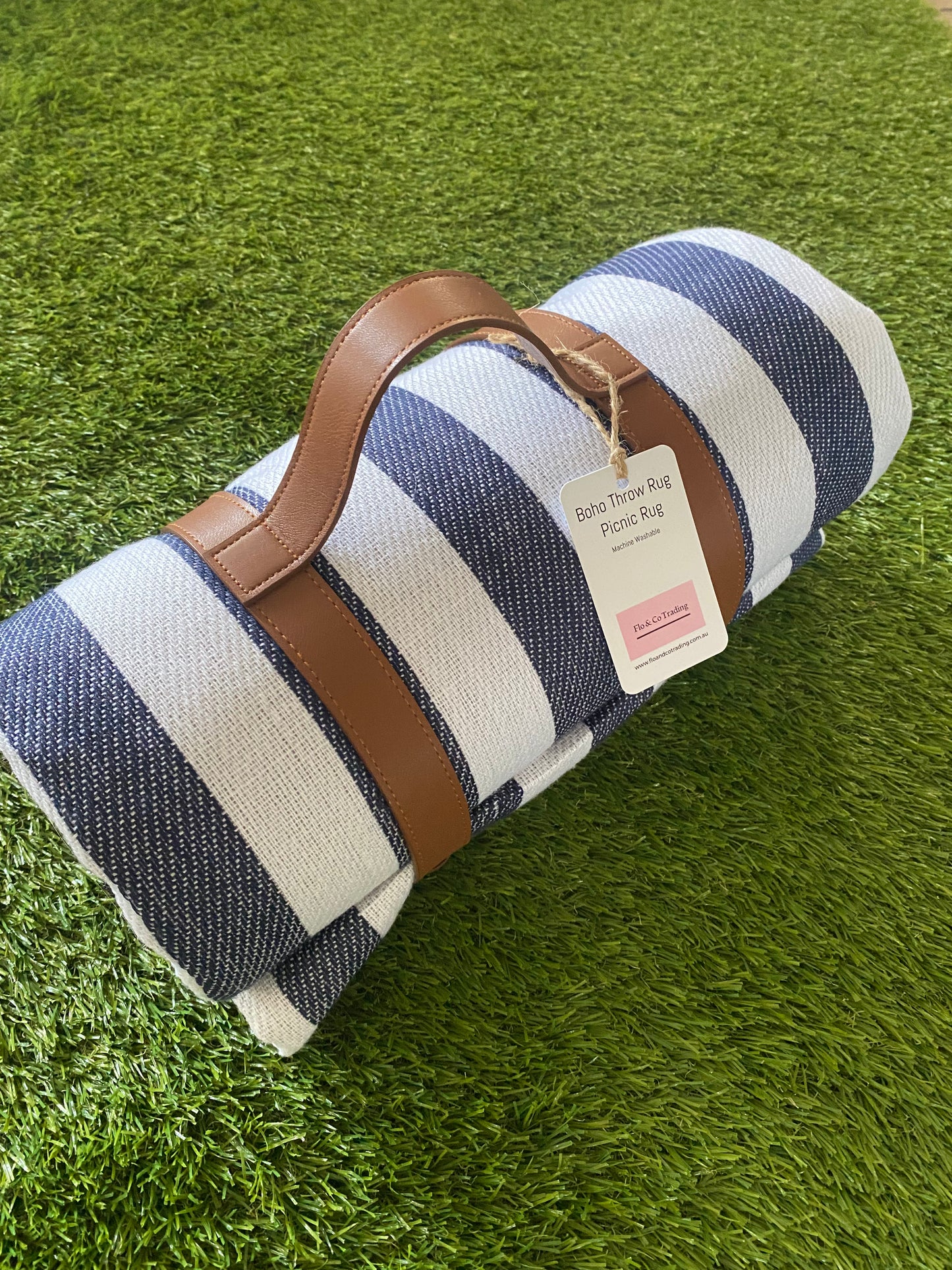 Flo & Co Navy Striped Picnic Rug