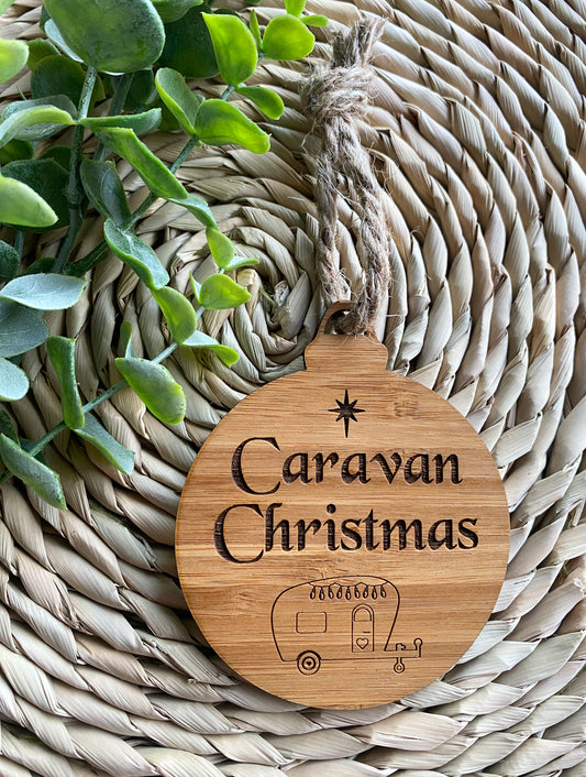 Caravan Christmas Bauble • Flat Bamboo Disc